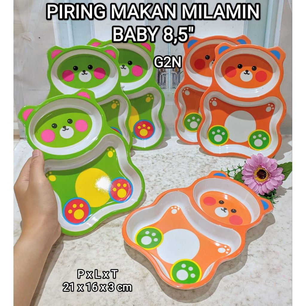 Piring Makan Anak Sekat 2 Karakter BERUANG - Piring Melamin SNI Food  Grade - Piring Karakter Anak M