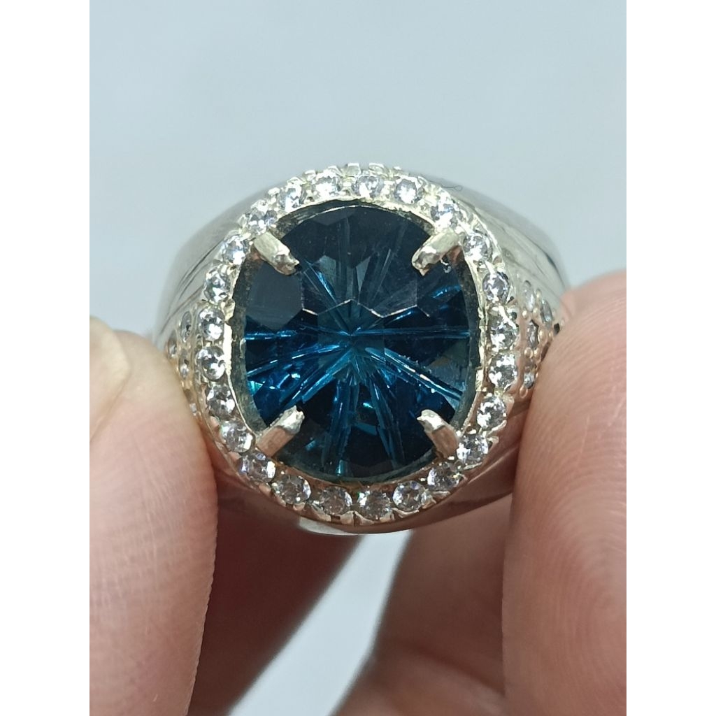 Natural Topaz London Blue Topas 4,5ct Custom Cut memo GLI Ring Perak