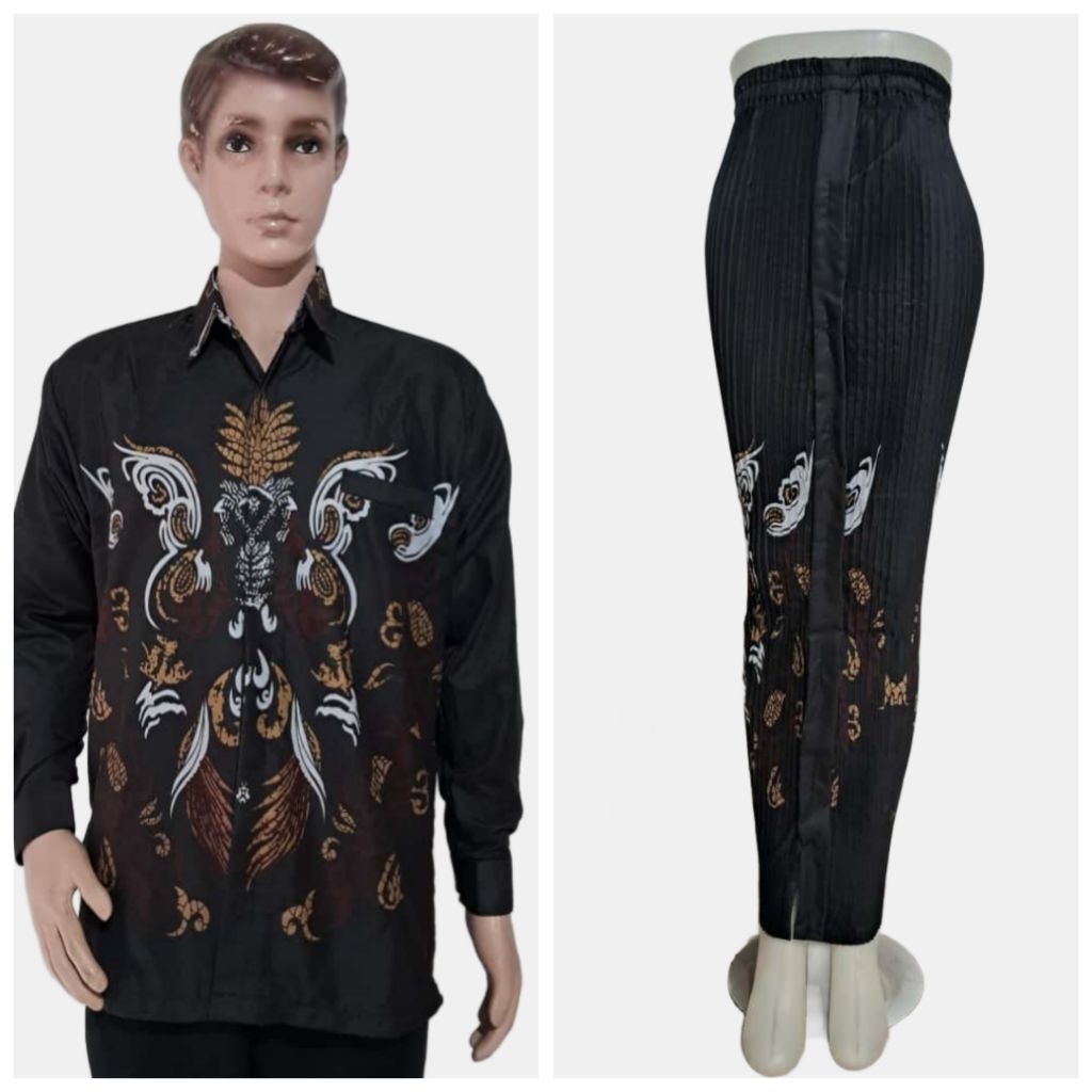 Sarimbit-Couple-Kemeja Batik-Kemeja Batik Anak- Rok Batik Plisket-Selendang Batik-Teratai Ireng