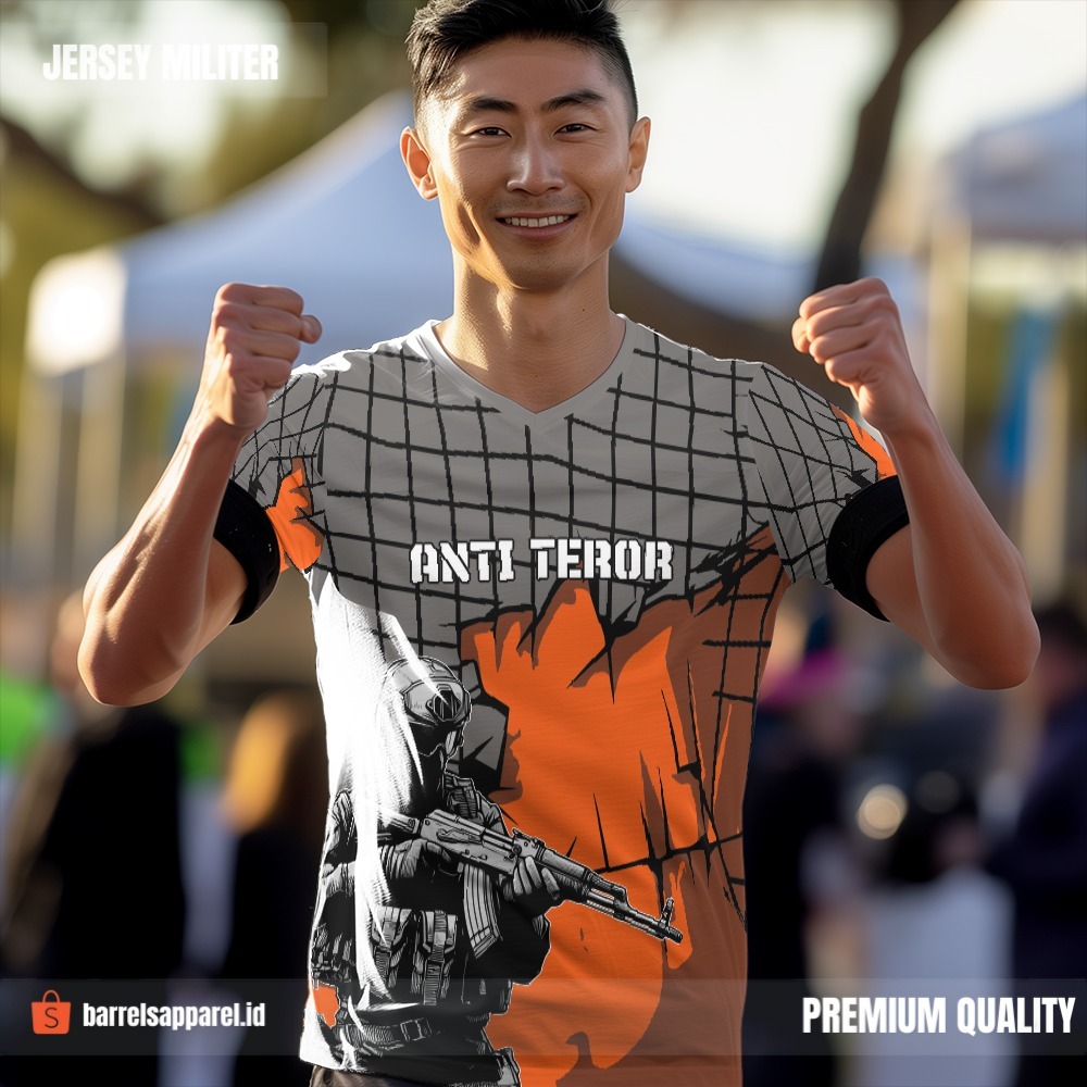 Kaos Jersey Polisi Polri Densus 88 Abu Hitam Orange Motif Abstrak Square 25