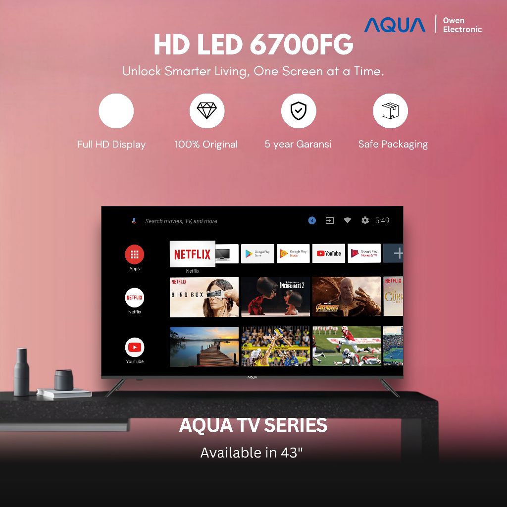 AQUA 43AQT6700FG / LE43AQT6700FG FHD Android Tv 43 Inch 6700fg