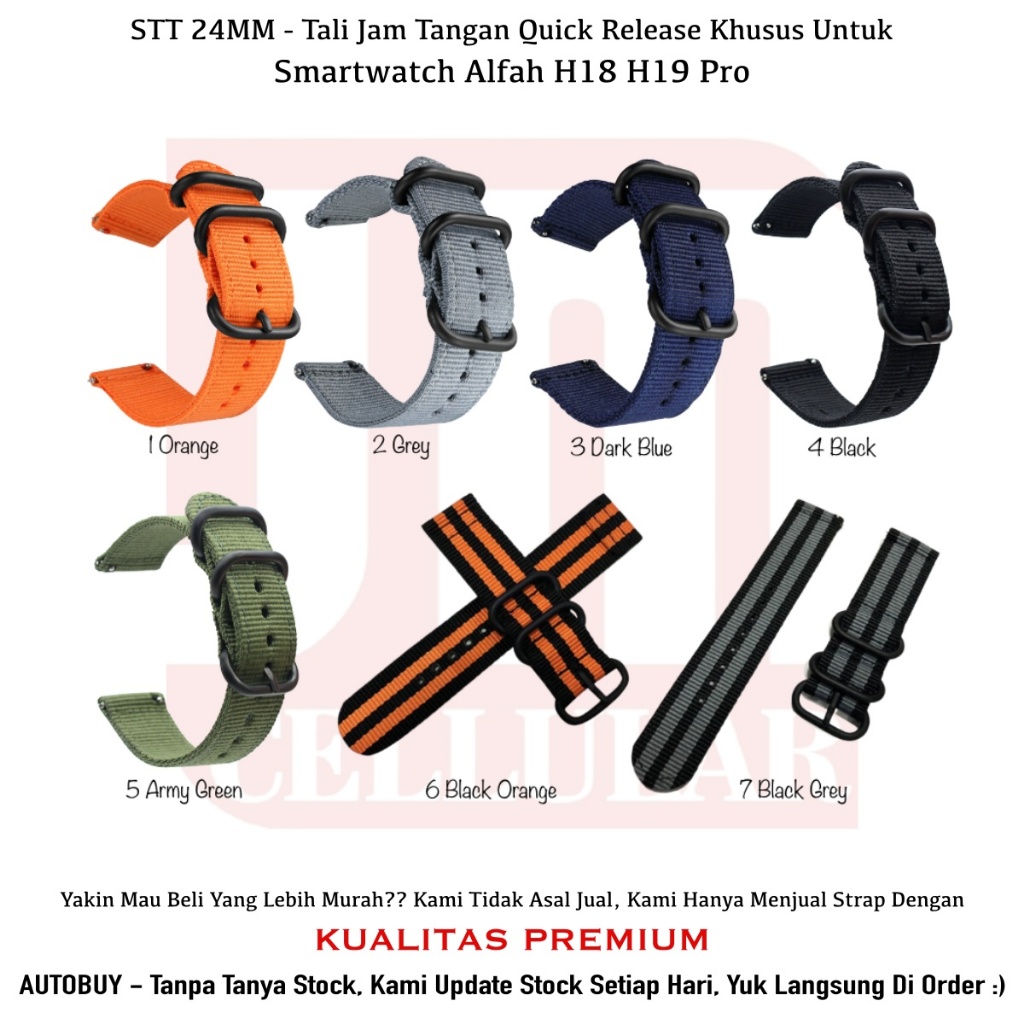 STT 24mm Tali Jam Tangan Smartwatch Alfah H18 H19 Pro - Strap Nilon Kanvas Army Look