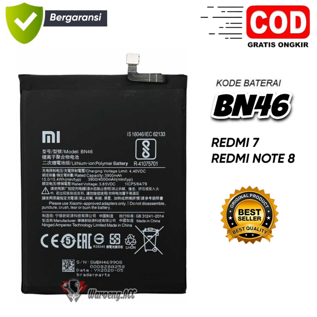 Baterai Redmi Note 8 Redmi 7 BN46 Original Battery Batrai Batere Batrei Batre Hp XiaoMi Ori 4000 mAh