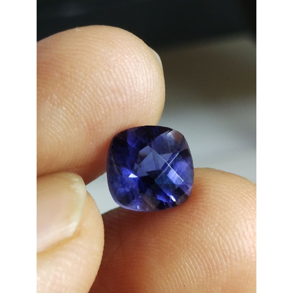 Natural Blue Sapphire Air / Iolite Memo 8 x 8 x 6 mm 2.25 Ct Srilanka Violetish Blue Cushion Checker