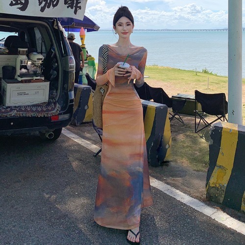 Emita bloom cute long dress press body lengan panjang premium formal simple elegan baju dress pantai