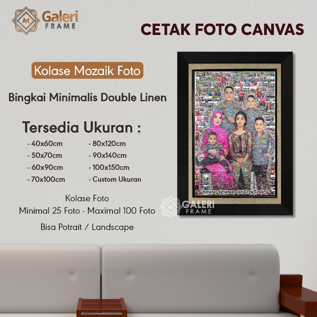 Kolase foto mozaik canvas  30R 100x70 bingkai minimalis double linen Sudah termasuk design | Kado mo