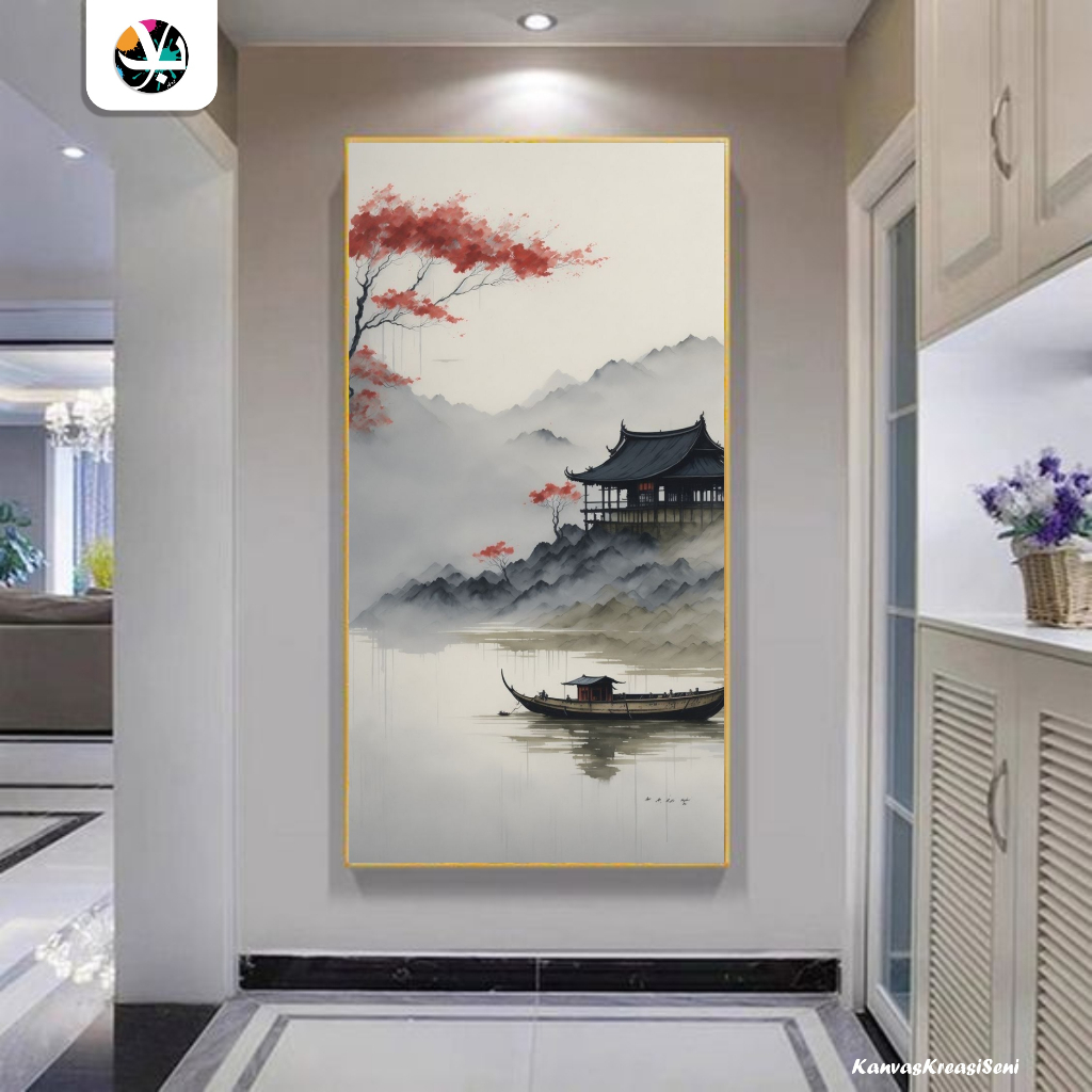 lukisan kanvas nuansa jepang - korea - china - lukisan kanvas handmade siap pajang