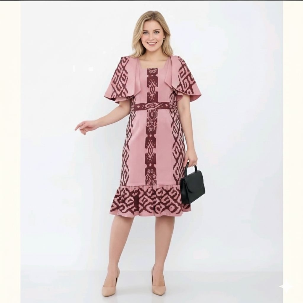 DRESS TENUN PREMIUM WARNA PINK MOTIF TORAJA TERBARU