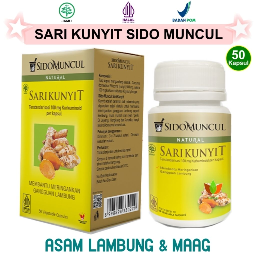 SIDOMUNCUL SARI KUNYIT KUNING OBAT MAAG KRONIS HERBAL ISI 50 KAPSUL