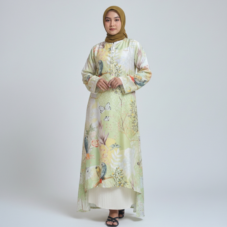 Aruna Midi Dress Armani Silk Printing | Tunik Panjang | Motif Printing Chinoiserie