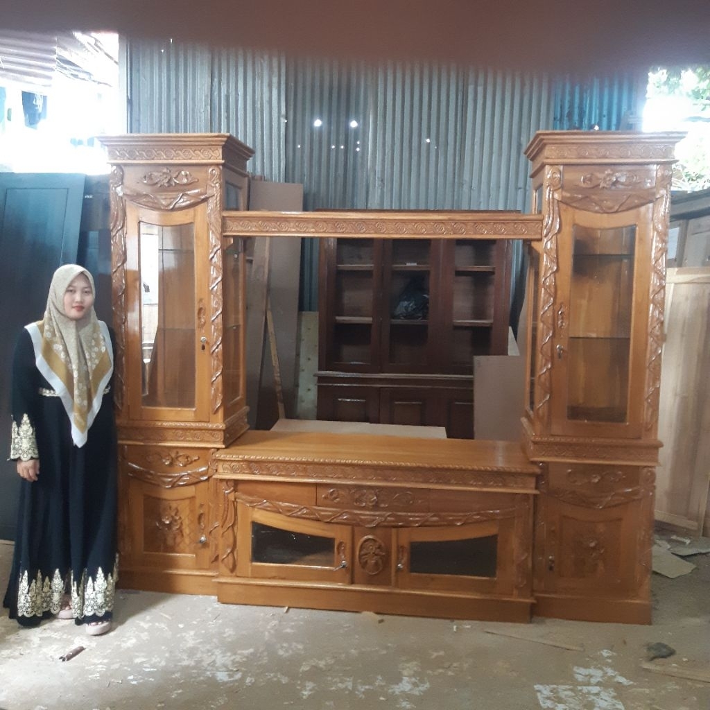 bufet meja tv Lemari pajangan kayu jati spesial panjang 250cm