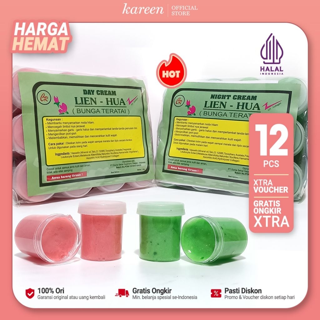 CREAM LIEN HUA BUNGA TERATAI SIANG DAN MALAM 12 PCS // LIEN HUA 6 SIANG 6 MALAM ORIGINAL