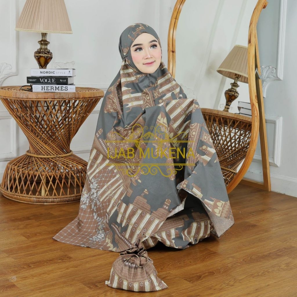 Mukena Resleting Wanita Dewasa Traveling Mini Katun Motif