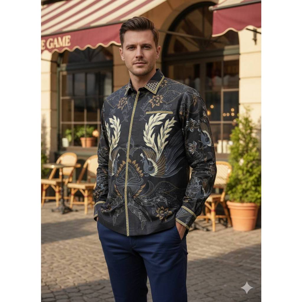 JUANDA Batik Smock Semi Jas - Baju Batik Pria - Kemeja Batik Pria  - Kemeja Batik Lengan Panjang