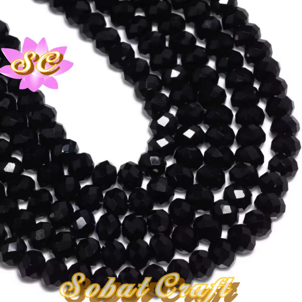 Manik Ceko Cristal Doff Kristal Ceko Hitam Bahan Meronce Gelang Kalung Payet Baju Gaun