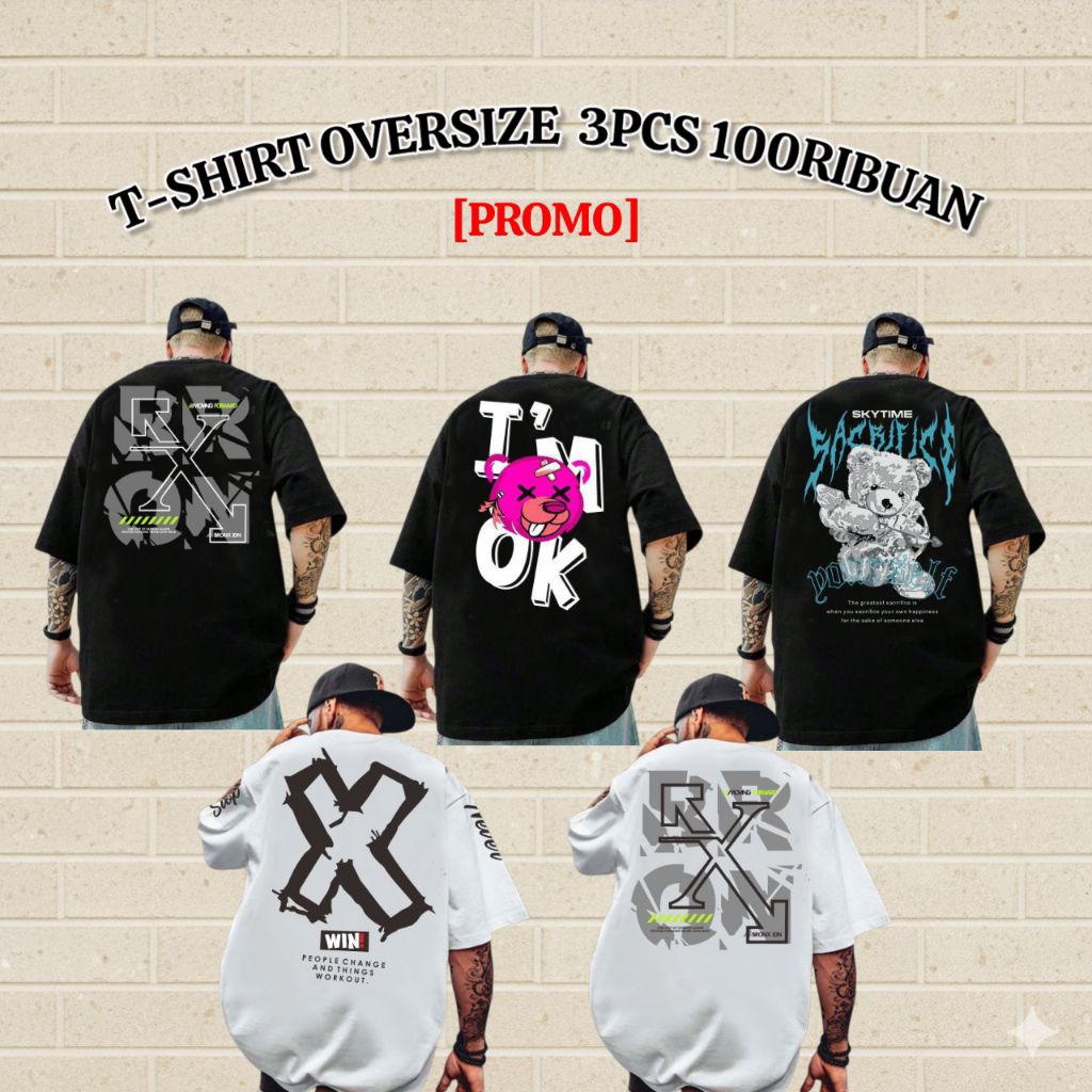 kaos oversize pria, tshirt oversize, paket kaos 3 pcs murah, kaos streetwear