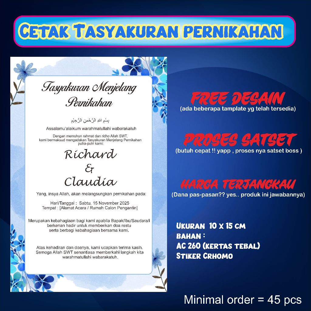 Kartu Tasyakuran Pernikahan - Kartu Menjelang Pernikahan - Kartu Ucapan Pernikahan - instan
