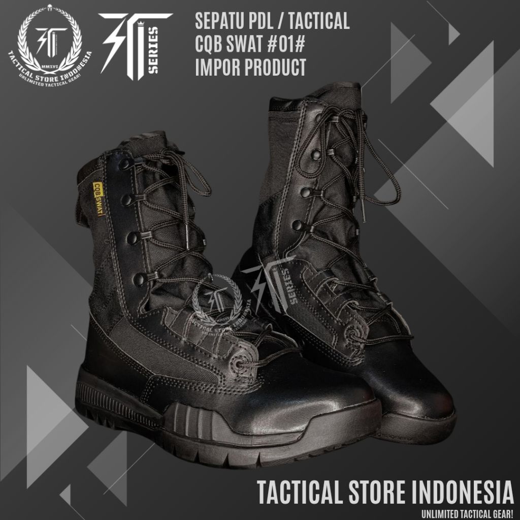 TSI SERIES ® Sepatu PDL Tactical CQB Swat IMPOR - FULL BLACK / HITAM
