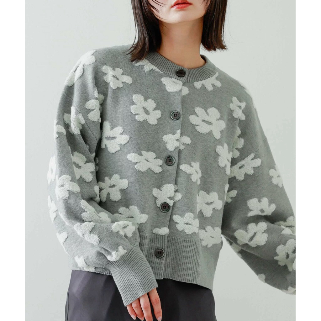 cardigan bunga crop balon oversize - Cardigan rajut crop - flower crop knit cardigan - cardigan raju