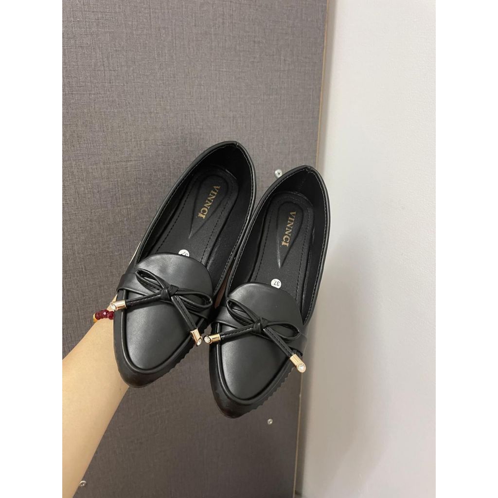 Sepatu Wanita Hitam Pansus Kerja Elegan Mewah Pita D'lwar45