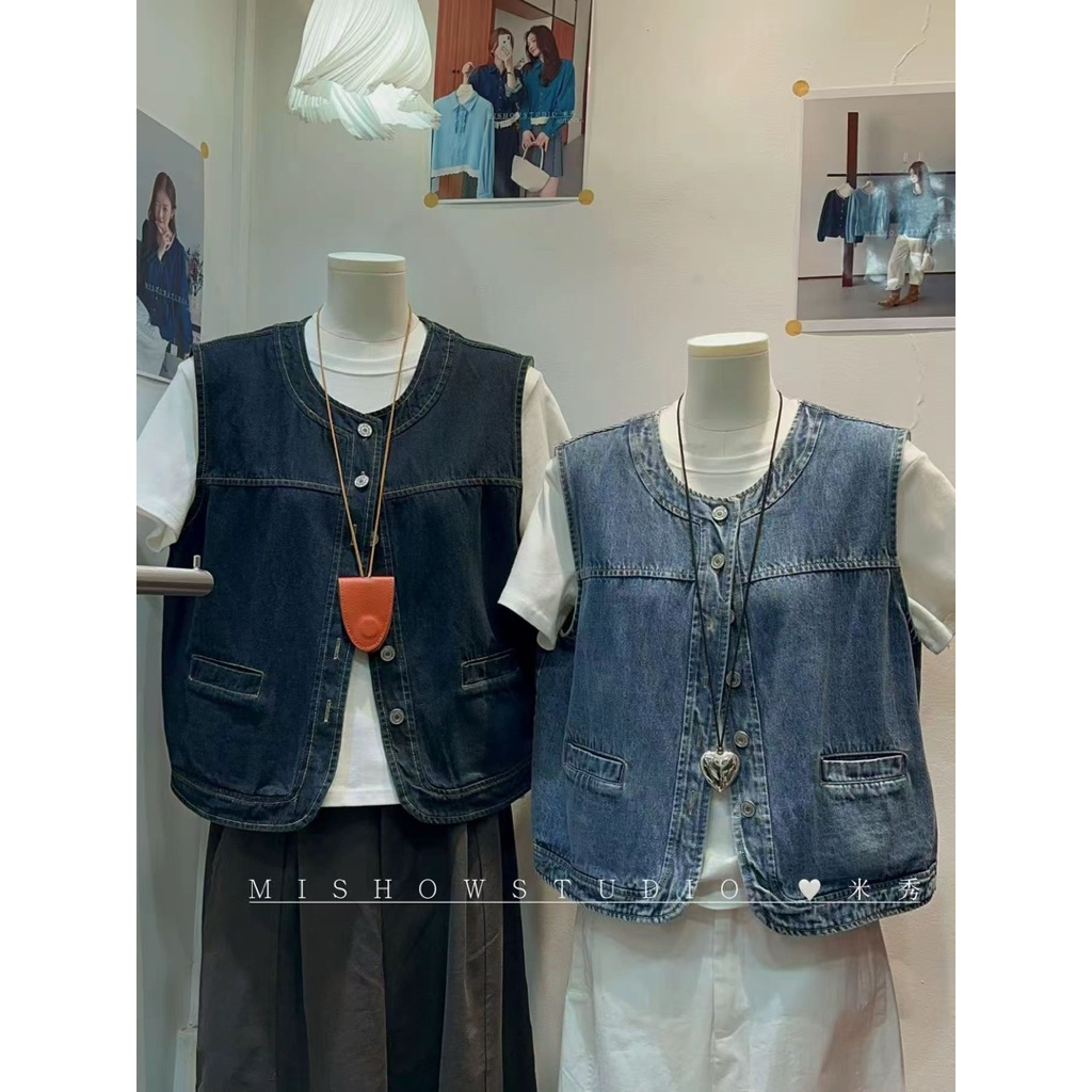 CNN-484 Vest Outer Rompi Denim Jeans tanpa lengan wanita china Mishow 18235