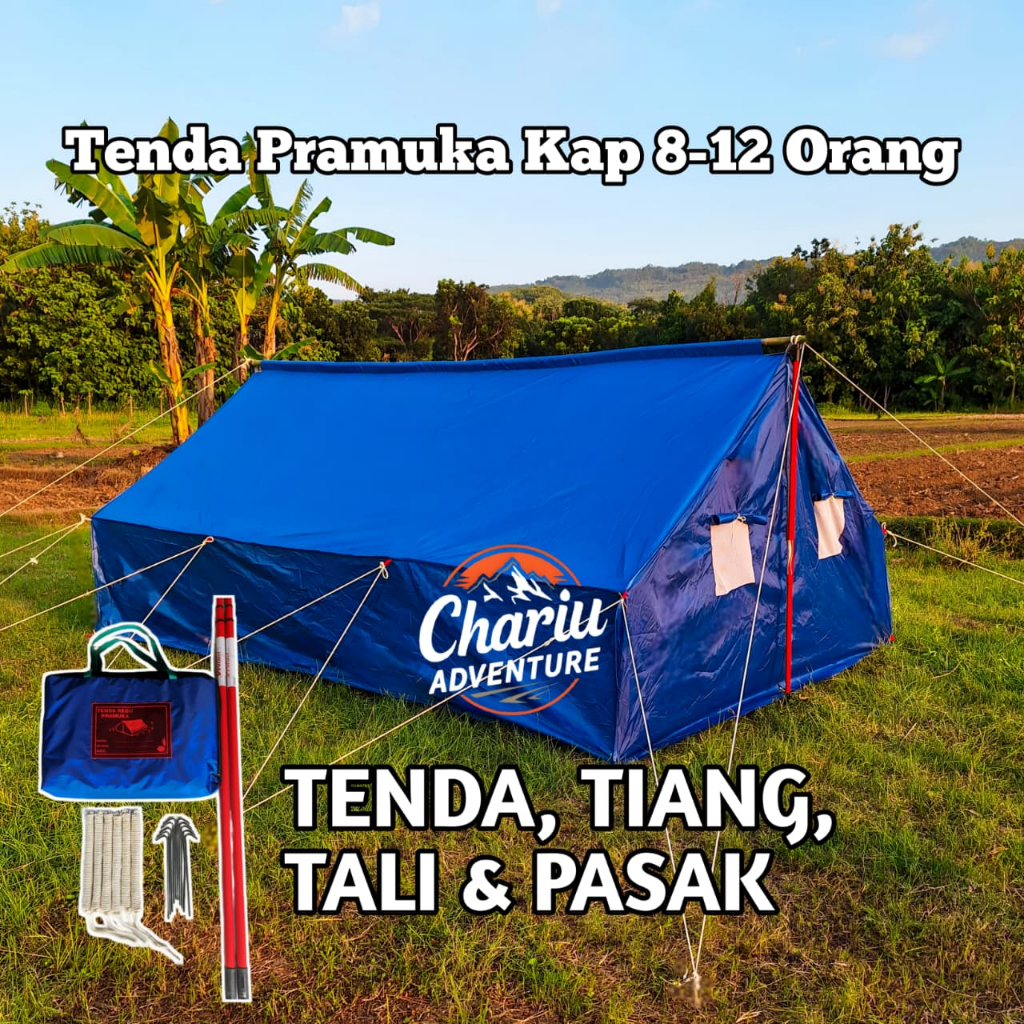 Tenda Pramuka Kap 8-12 Orang | Termasuk Tiang, Tali dan Pasak