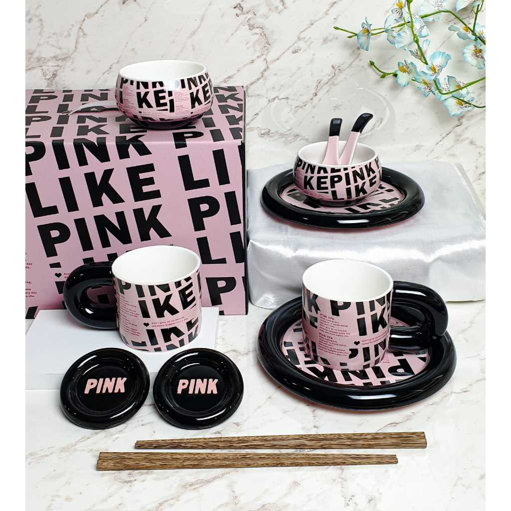 Hampers Piring Mangkok / Blinker / BlackPink Tableware  Piring Makan / piring mangkok  Black Pink  /