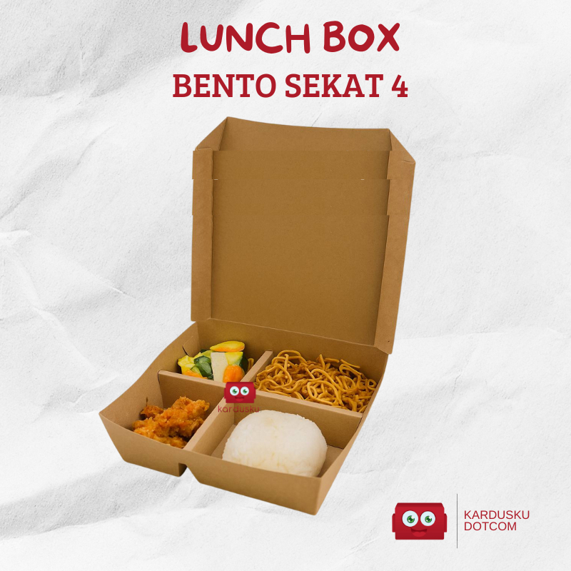 Bento Sekat 4 Kotak Makan Paper Food Kraft Paper Lunchbox Bahan Kraft Forming Tebal Full Laminasi