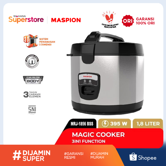 Maspion Rice Cooker 3 in 1 Stainles Steel Silver 1,8 L - MRJ1856BSSN | MRJ1856 BSSN