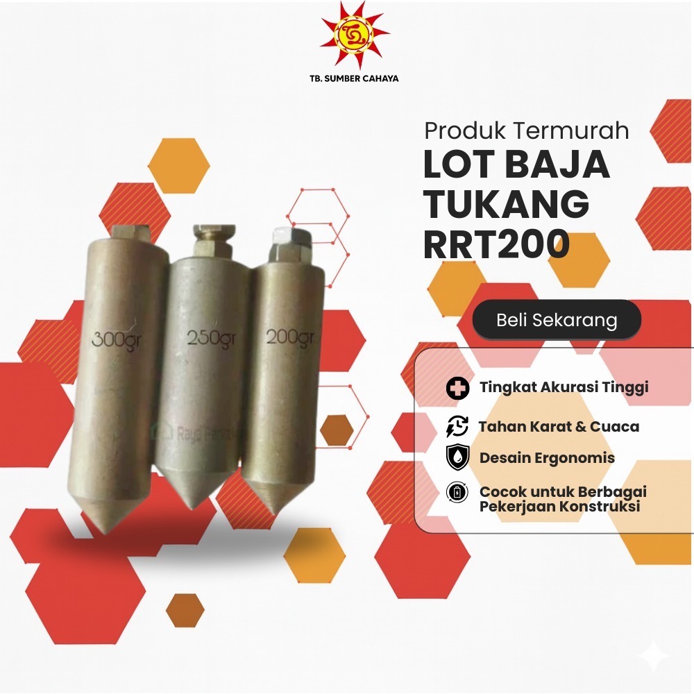 LOT BAJA TUKANG RRT200 - Lot Tukang Bangunan 300 gram Warna Kuning Lot Tali Tukang Unting Bandul