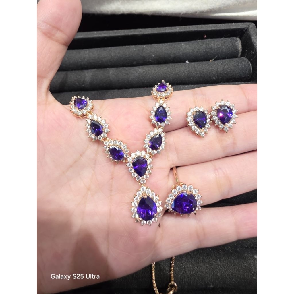 1set perhiasan perak aloy lapis emas 18k
