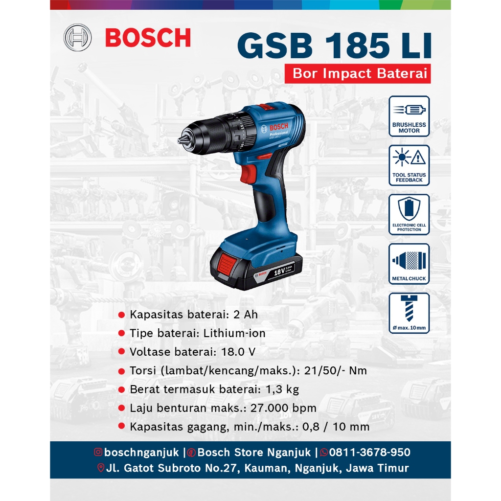Bosch GSB 185-LI Professional – Bor Baterai Impact Drill, Bor Tembok Baterai Original Bosch