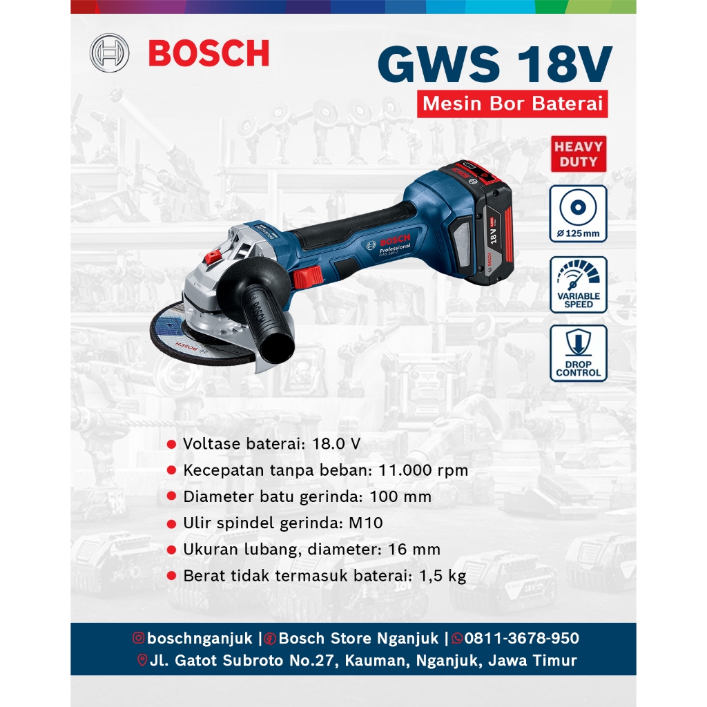 Bosch GWS 18V-10 Professional – Gerinda Baterai Cordless Brushless 18V Gerinda Tangan Original Bosch