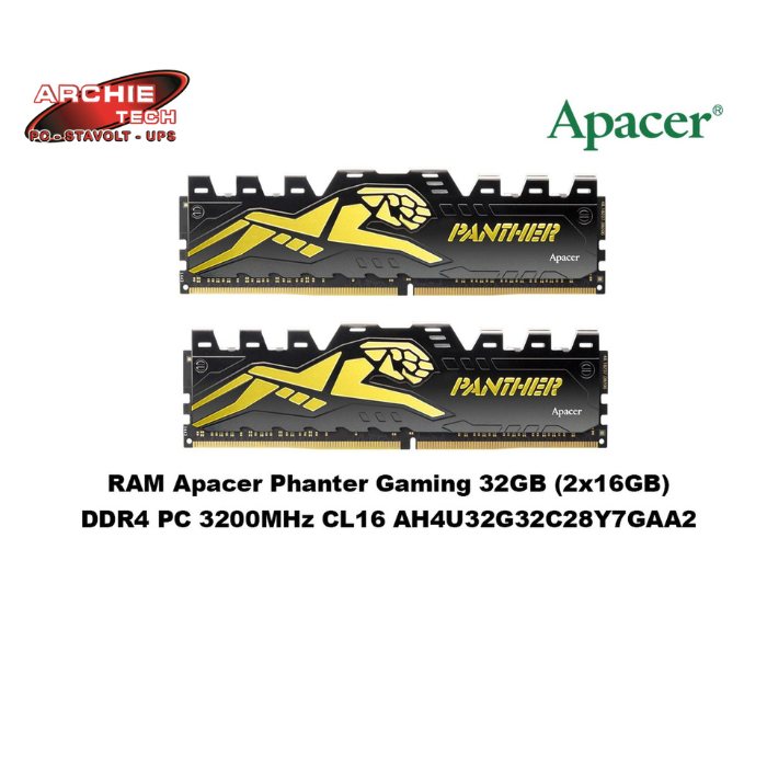 RAM Apacer Phanter Gaming 32GB DDR4 PC 3200MHz CL16 AH4U32G32C28Y7GAA2