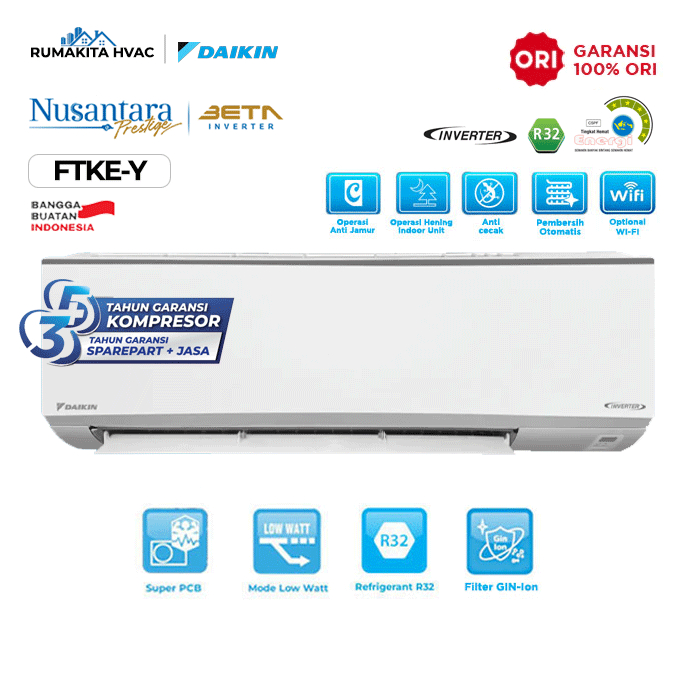 AC Split Daikin Beta Inverter FTKE-Y Series 1/2 PK - FTKE15YV14 | FTKE15 YV14