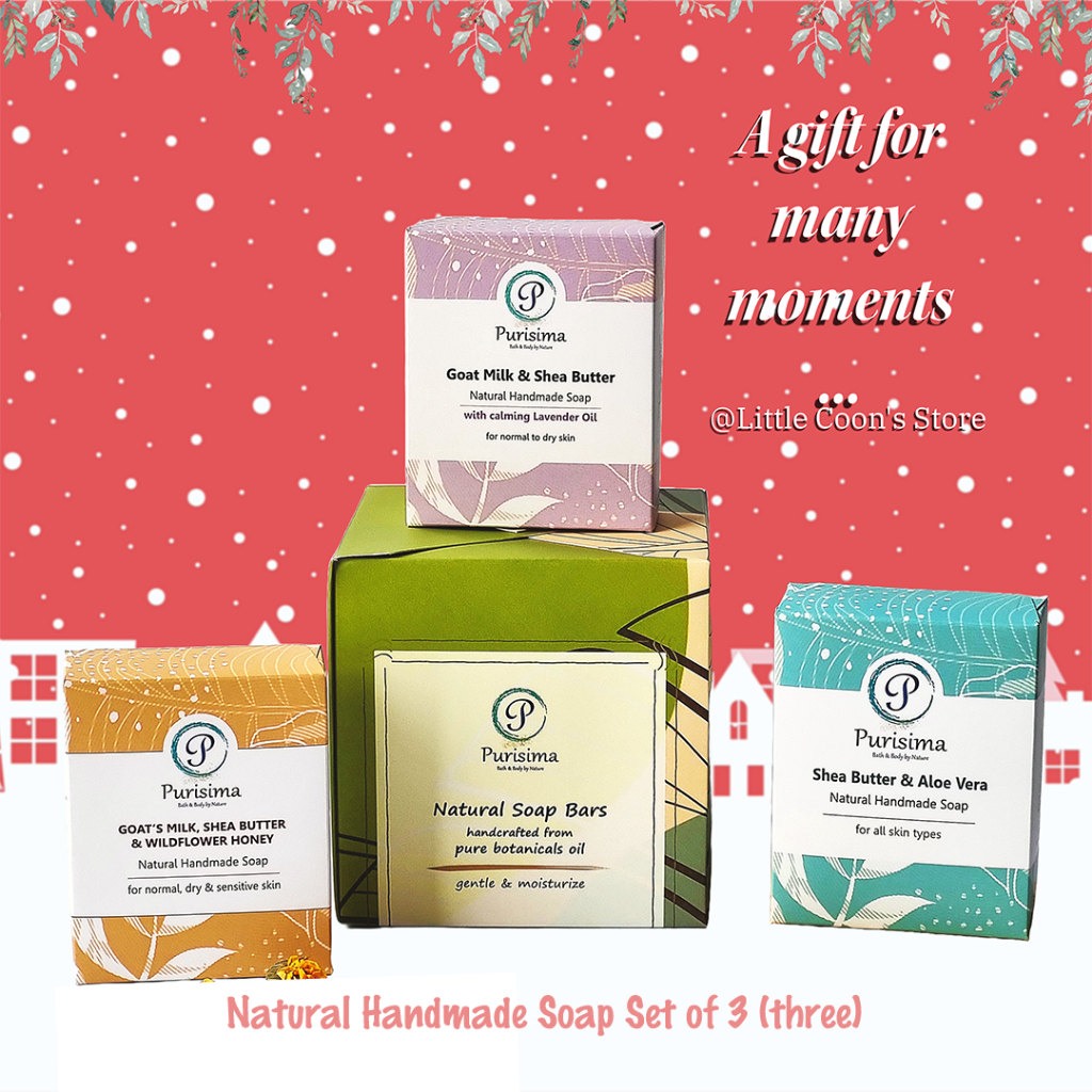 GIFT SET ISI 3 PURISIMA HANDMADE SOAP – SABUN MANDI NATURAL SHEA BUTTER LOVERS DIPERKAYA MADU (HONEY