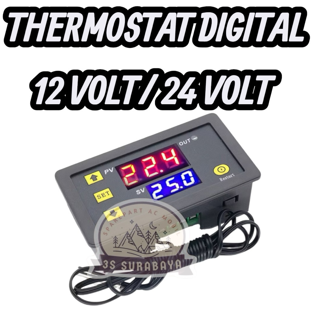 Thermostat Digital 12 Volt / 24 Volt Ac mobil Universal Thermostat Kontrol Panas Dingin Cooling Kont