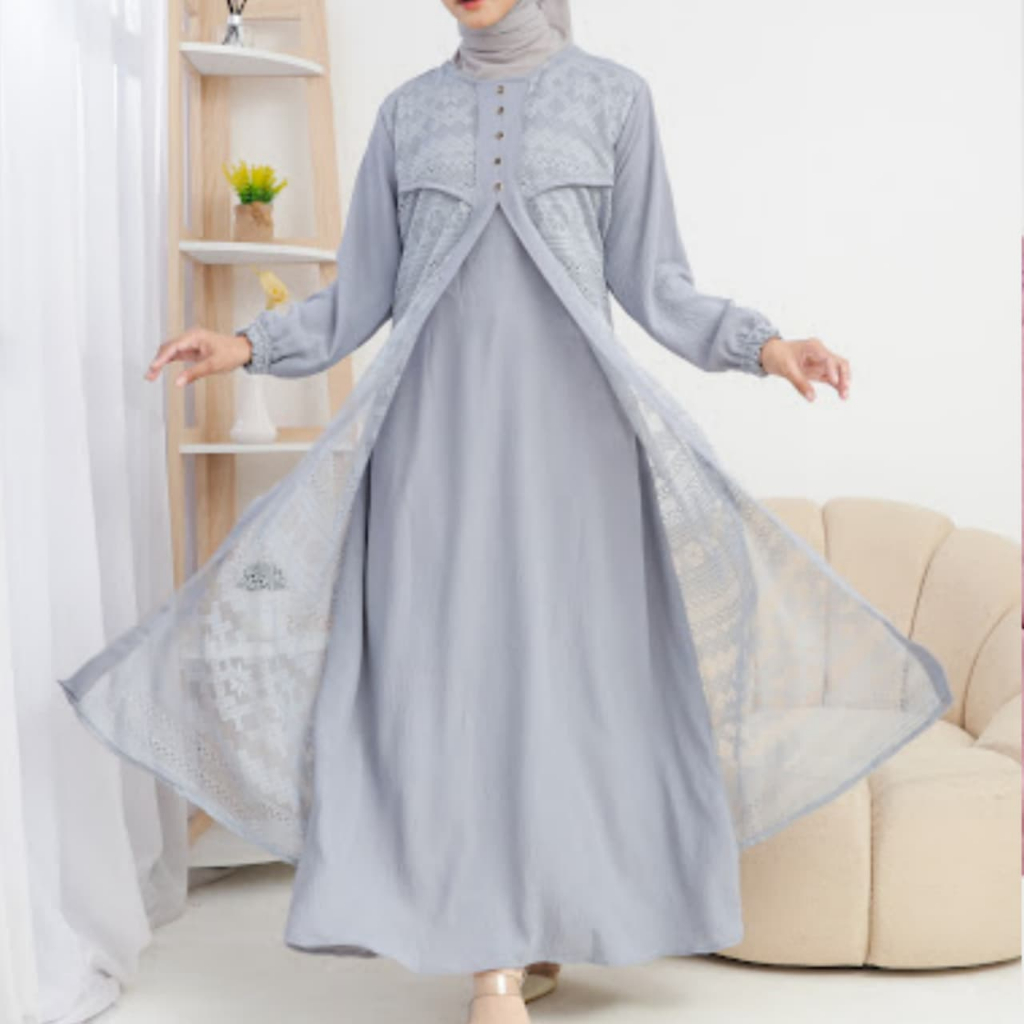 Gamis Dress Muslim Oversize Wanita Mixx Brukat Polos Bahan Crinkle By Azka Collection