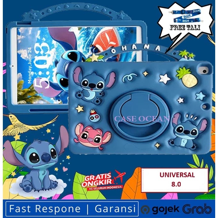 Oase Oapad 8 inch Soft Case Anak Kids Cewek Cowok STITCH OHANA Handle Jinjing Bonus Tali Slempang St
