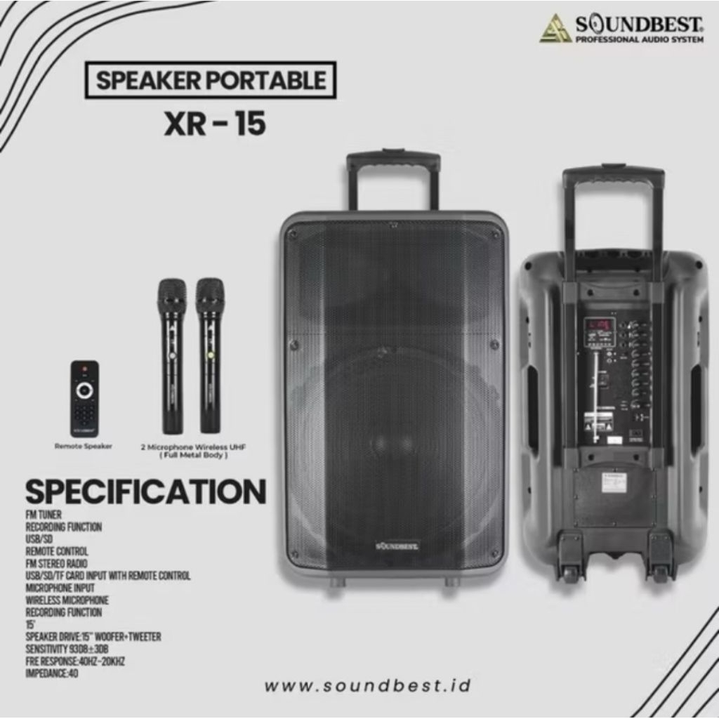 SPIKER PORTABEL WERELES SOUNDBEST XR15 SPIKER SOUNDBEST 15 INCH XR 15