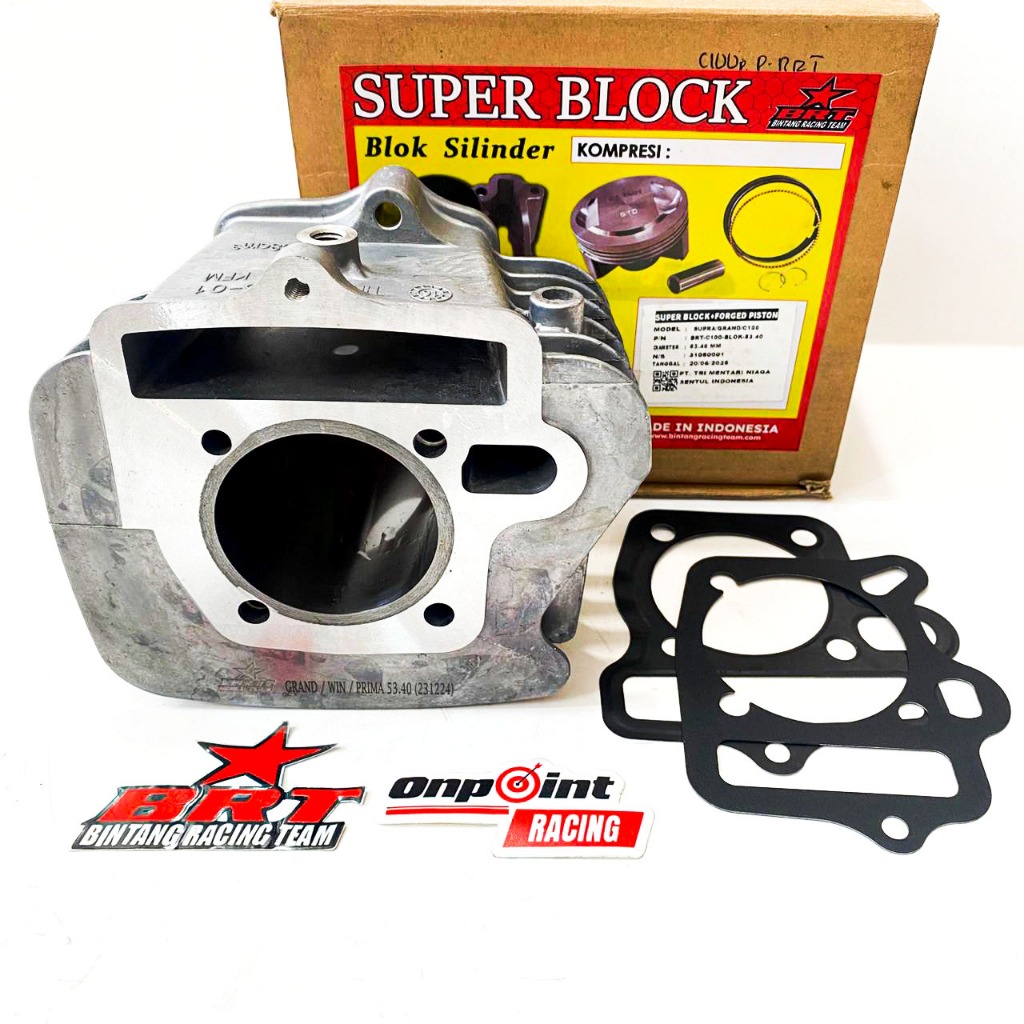 BLOK + PAKING SET CAST IRON BRT SUPRA FIT REVO GRAND WIN C100 LEGENDA ASTREA 53.40 MM 100% ORI BRT