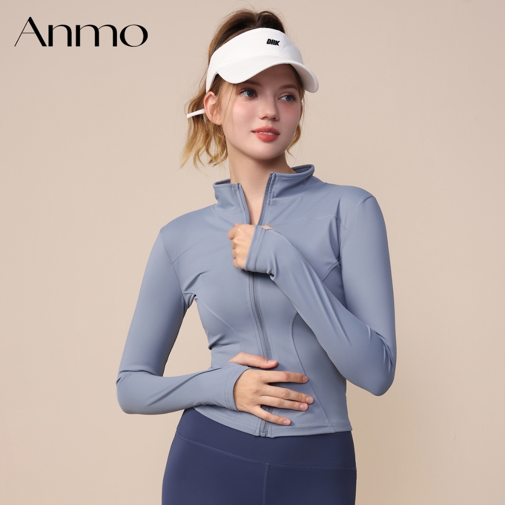 ANMO-Jaket Olahraga Wanita Lengan Panjang Pakaian Yoga Untuk Yoga Olahraga Gym Fitnes