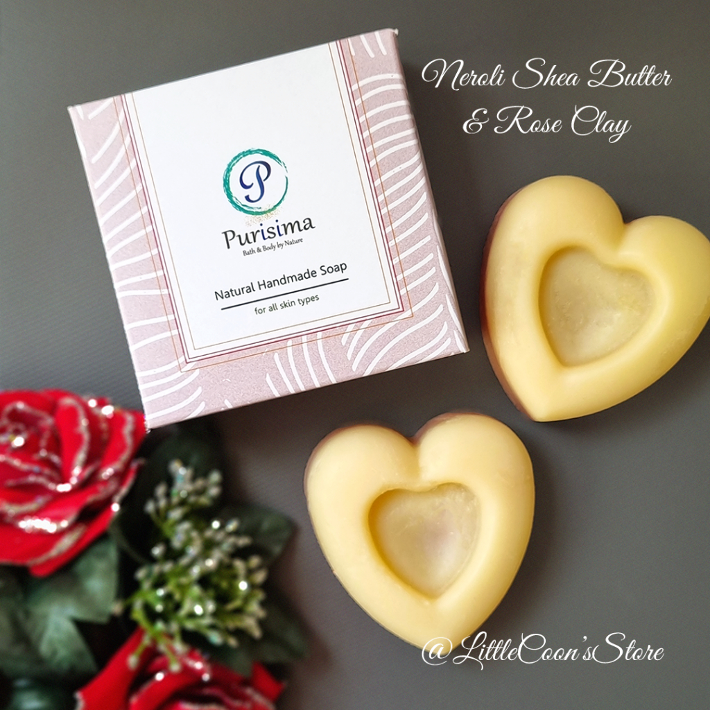 Purisima Shea Butter & Neroli Natural Handmade Soap Bar Sabun Mandi Heart Shape Travel Size Melembab