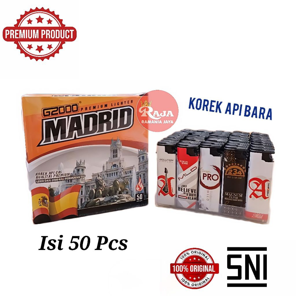 50 PCS G2000 MADRID KOREK API GAS BARA BERKUALITAS SNI