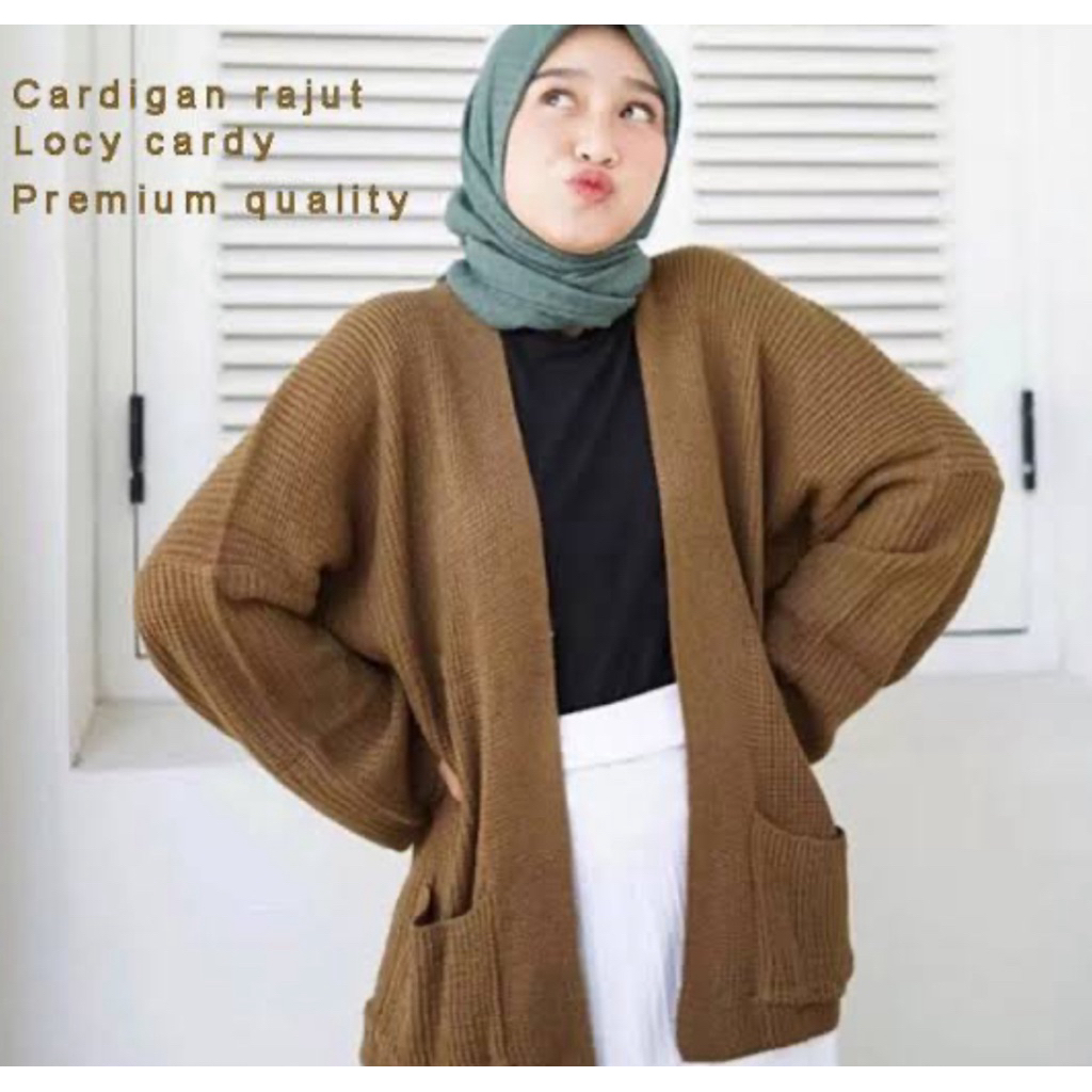 cardigan Polos Kancing Depan Rajutan