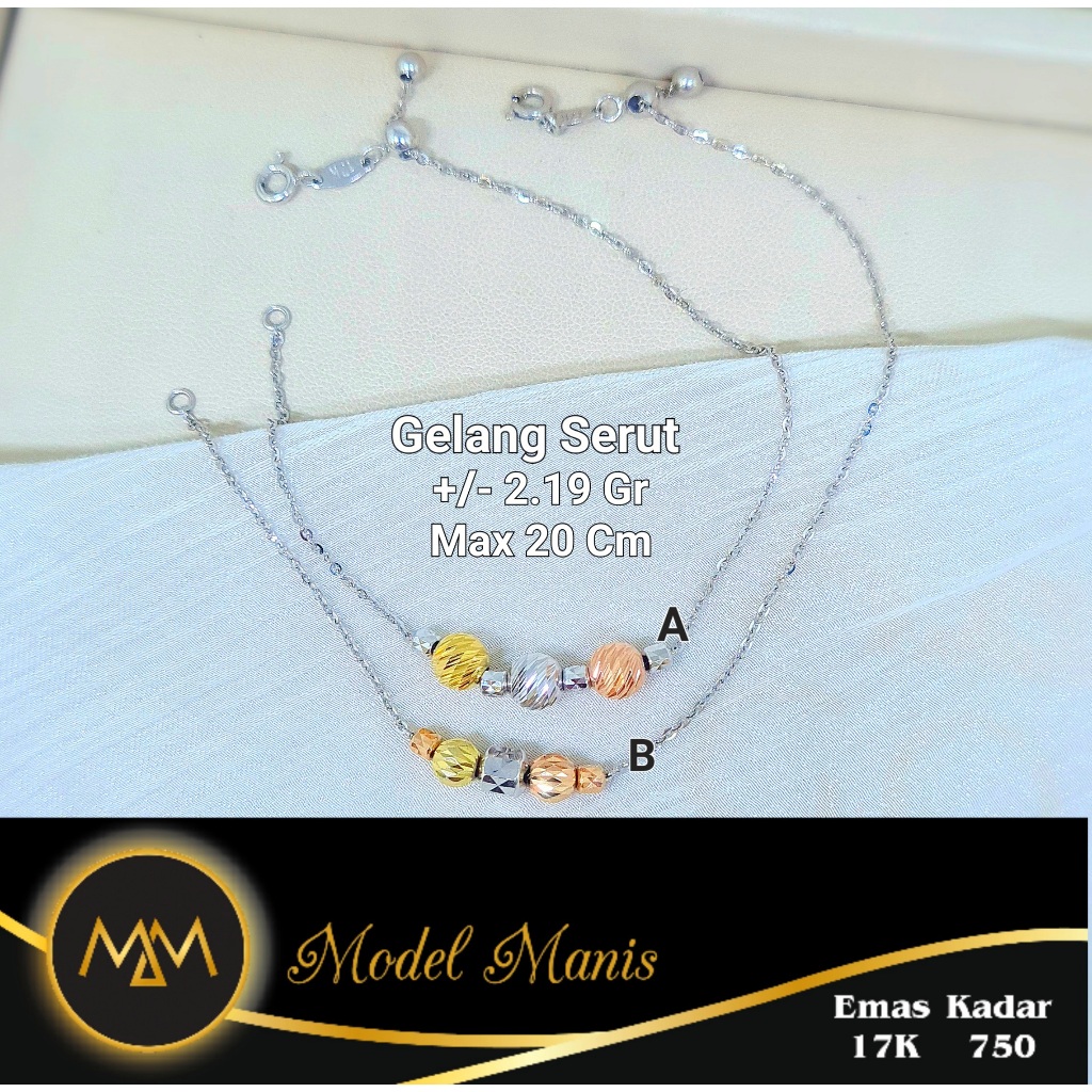 Model Manis Gold - Gelang Serut Candy Variasi Ukir Putih - Emas 17k 750