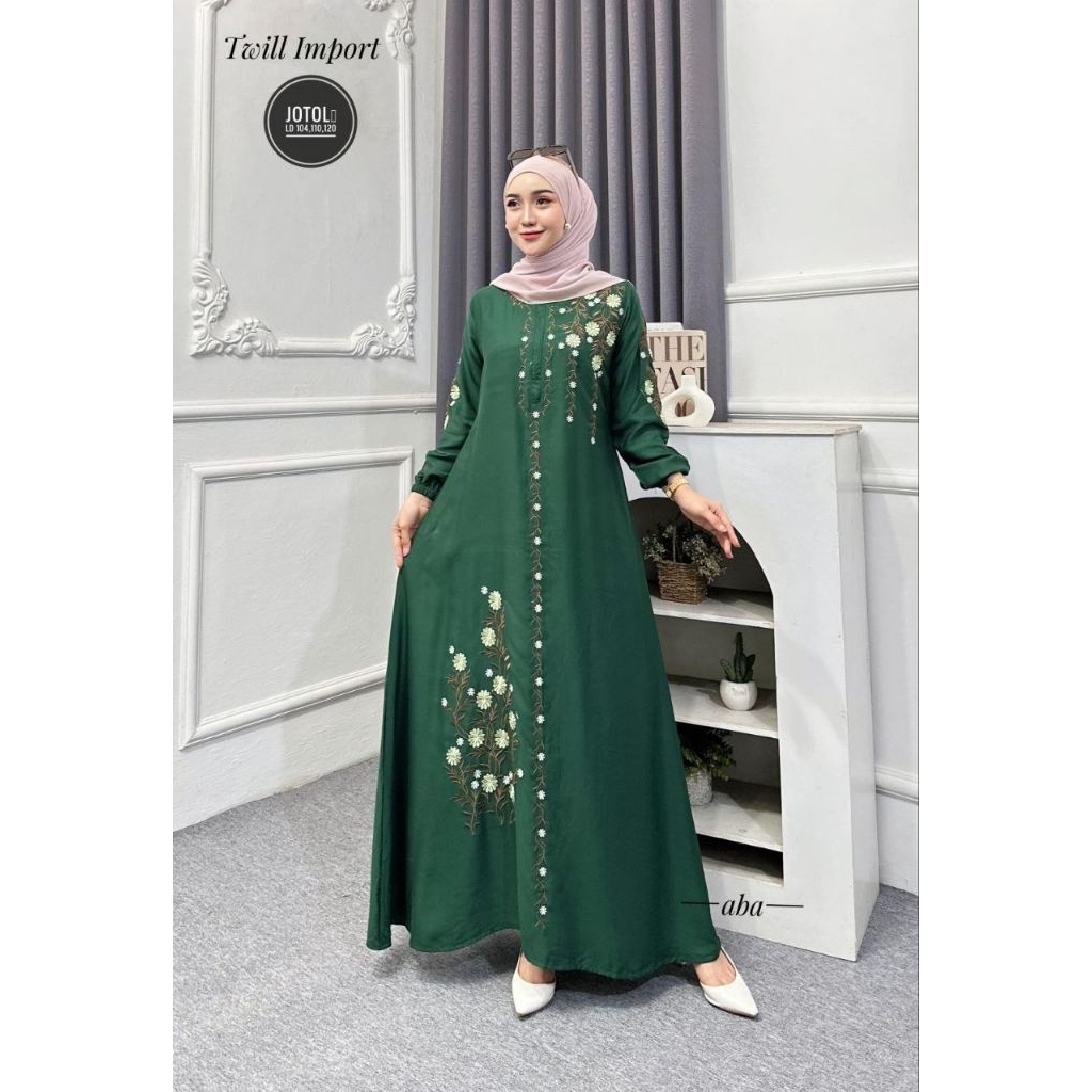 GAMIS TWILL BORDIR BUSUI FRIENDLY GAMIS TWILL KANCING DEPAN GAMIS RAYON ADEM