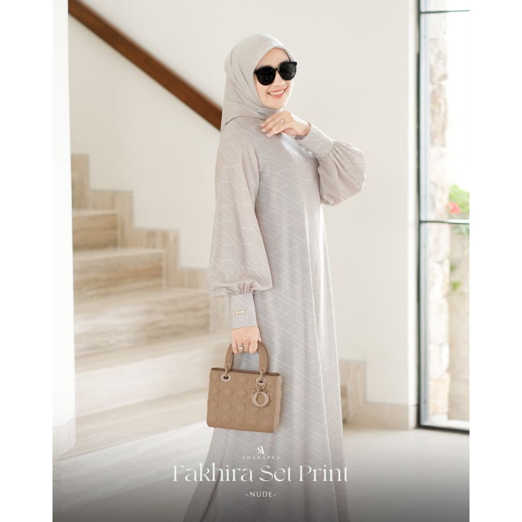 fakhira set print(dress & scarf)by shararea