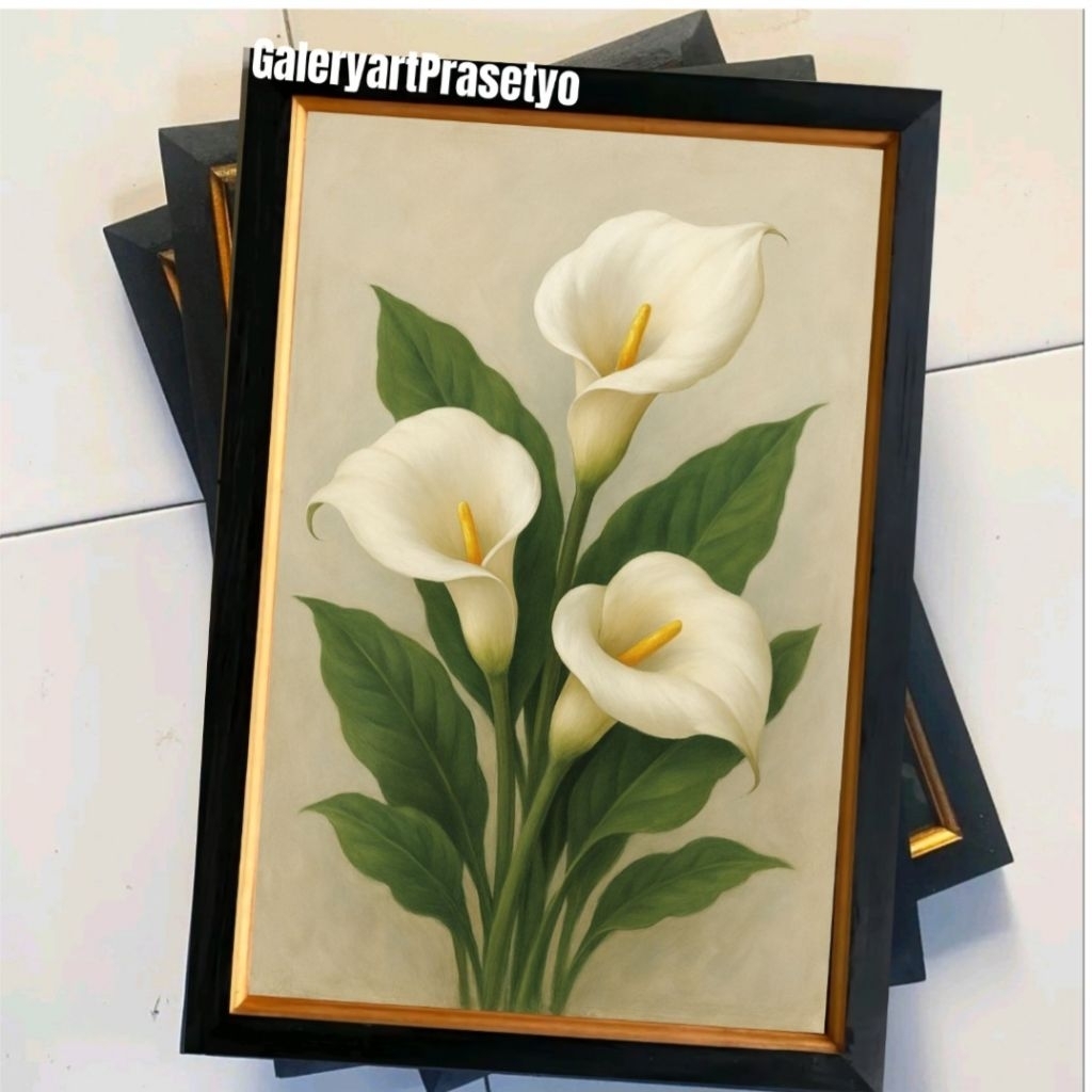 Hiasan Dinding Plus Bingkai Uk:45cm x 65cm Lukisan Cetak Bunga Terompet