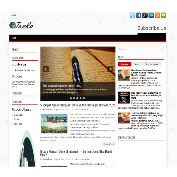 Tema Blogger Blogspot Profesional JOURNAL | Desain Elegan | Support Adsense